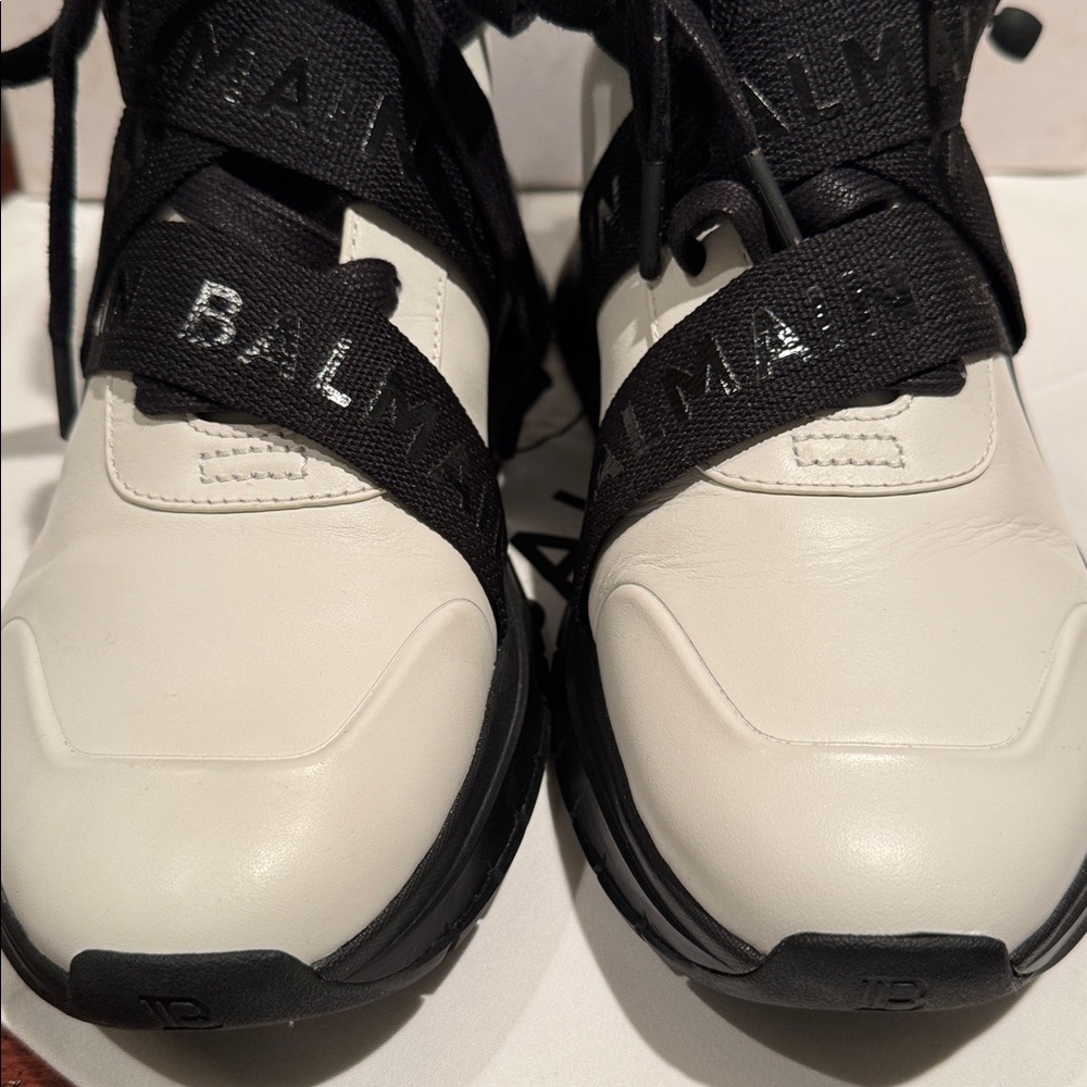 BALMAIN PARIS B TROOP HI-TOP SNEAKERS IN WHITE LEATHER W/BLACK LACES STRAPS EU40 - Picture 4 of 15